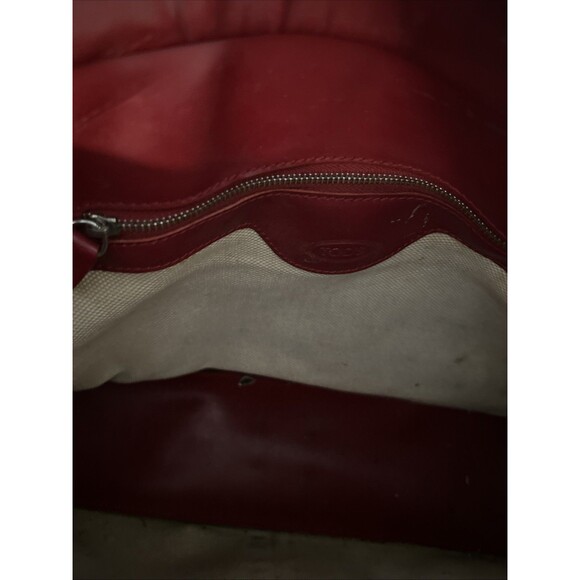 TOD'S Top Handle Pebbled Leather Bag Women's Red Stitched Dual Top 12x8.5" - Picture 11 of 12
